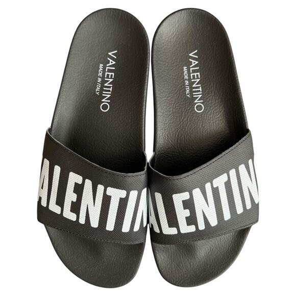 Valentino Black Footbed Gaia Leather Slide Sandals, IT41/US8 - Picture 4 of 9